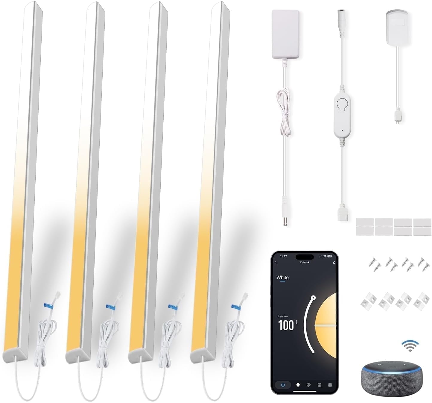 Cefrank Smart Under Cabinet Lights, 4-Pack 12" V-Shaped LED Bars - Voice & App Controlled, Dimmable 2700K-6000K, Easy 5-Minute Install