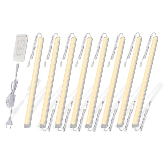Cefrank Under Cabinet Lighting, 8-Pack 12” Linkable V-Shape LED Bars 3000K Warm White