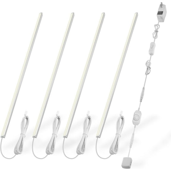 Cefrank V-Shape Under Cabinet Lighting Kit - 4pcs Sleeker 12" Dimmable LED Light Bars for Showcase Shelf Seamless Illumination - 1200lm, 12W - Pure White (6000K)