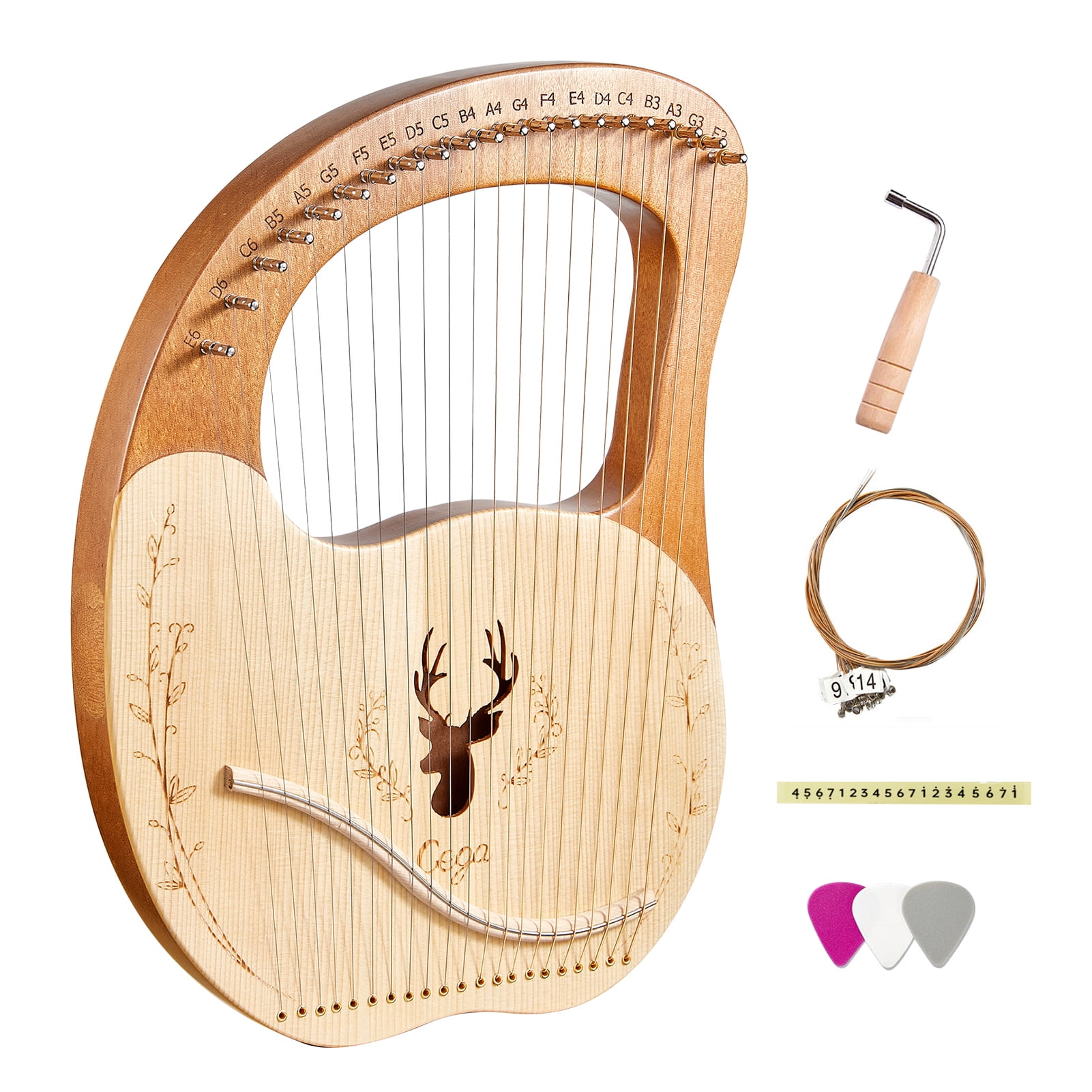 Cega Lyre Harp,Harp Box Harp Box Harp Spruce Harp Spruce With Metal Harp Box Wrench Picks 21 Picks Note With Wrench Dsfen Rookin Buzhi Qahm Sticker Harp With