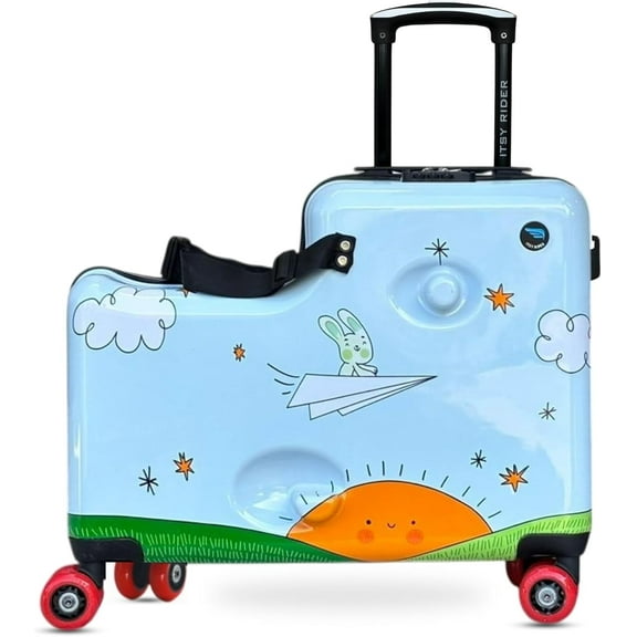 Cegali 2025 Itsy Rider 20" Ride-on Suitcase for Kids with Double Spinner Red Wheels (Blue Flyer)
