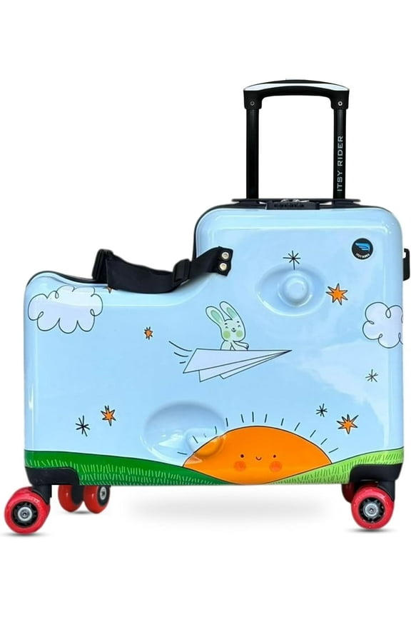 2025 Itsy Rider 20" Ride-on Suitcase for Kids with Double Spinner Red Wheels (Blue Flyer)