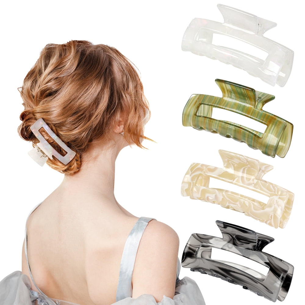 Cehomi 4 Pack Hair Claw Clips, Non-Slip Tortoise Hair Jaw Clips, Leopard Stylish Hair Clamps,Strong Hold for Thick Thin Curly Hair Styling Accessories for Women Girls