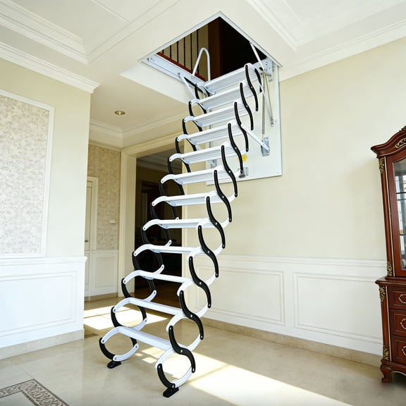 Ceiling Attic Loft Ladder, 37×33in Opening Size Attic Ladder with 1100LBS Load Capacity, Folding Loft Step for Indoor Attic