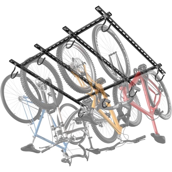 Ceiling Bike Rack for Garage, Ceiling-Mounted Bicycle Storage Hooks for 4 Bikes (Horizontal) or 8 Bikes (Vertical), Adjustable Overhead Bicycle Hooks for Mountain, Road, and Kids' Bike