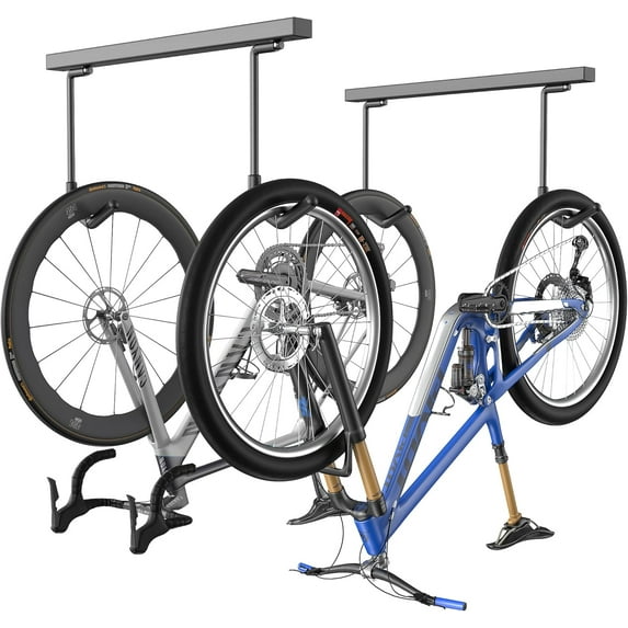 Ceiling Bike Rack for Garage, Indoor Bike Storage Hanger for up to 2 Bikes (Horizontally), 4 Bikes (Vertically) with Adjustable Cycling Hooks, 25 Inch
