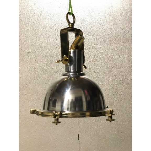 Ceiling Chandelier Silver Shiny Aluminum & Brass Metal Nautical Industrial Pendant Light Fixture