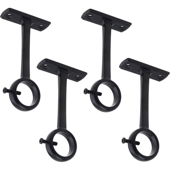 Ceiling Curtain Rod Brackets, 4Pcs Black Curtain Rod Holder for 1 inch Pole | Aluminum, heavy duty, ceiling and wall mounted hook hangers, adjustable screw to hold rod in place