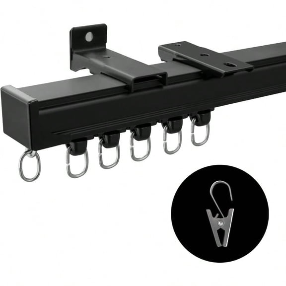 Ceiling Curtain Track Ceiling And Wall Mounted HeavyDuty Curtains Rails Room Divider Curtains Shower RV Tracks Ceiling Sliding Curtain Rods With ClipsBlack 9ft.