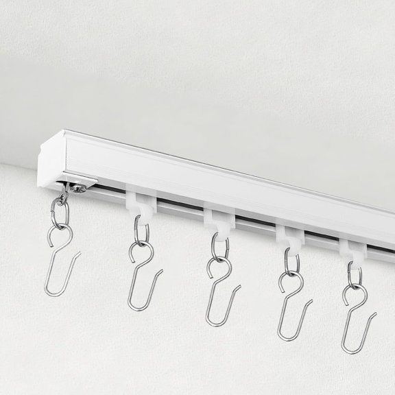 Ceiling Curtain Track, Curtain Track Ceiling Mount, Ceiling Mounted Curtain Track Rails System for Sliding Curtains, Room Divider Curtains Rod Wall Mount for Living Room Bedroom Office, White, 6FT