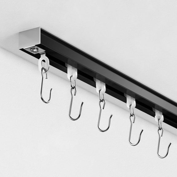 Ceiling Curtain Track, Curtain Track with Roller Hooks, 18ft - 24ft Ceiling Mounted Rail Set for Room Divider, Black