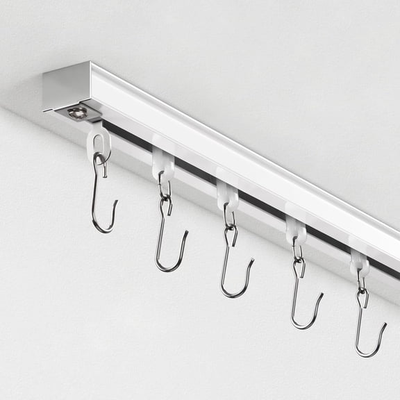 Ceiling Curtain Track, Curtain Track with Roller Hooks, 18ft - 24ft Ceiling Mounted Rail Set for Room Divider, White