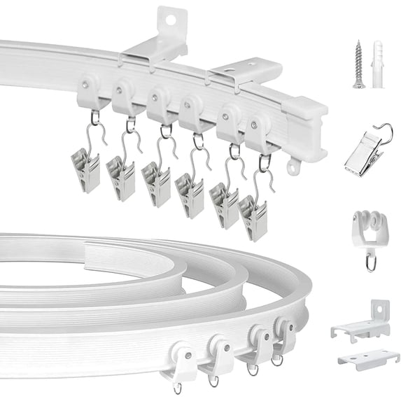 KOLAKO Ceiling Curtain Track, 20Ft Flexible Bendable Curtain Rail Wall Mounted, Curved Ceiling Track System, White