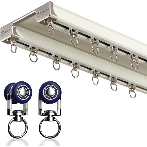 Ceiling Curtain Track - Double Rails System, Sliding Curtain Rail (White, 2M)