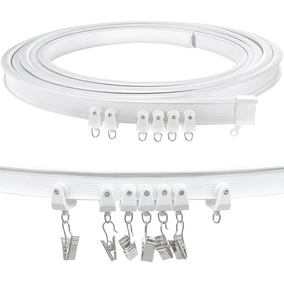 Ceiling Curtain Track, Flexible Bendable Curtain Track 12Ft Curved Sliding Ceiling Track Set System for Room Divider Curtain Rail Track Wall Mount for RV Bay Window