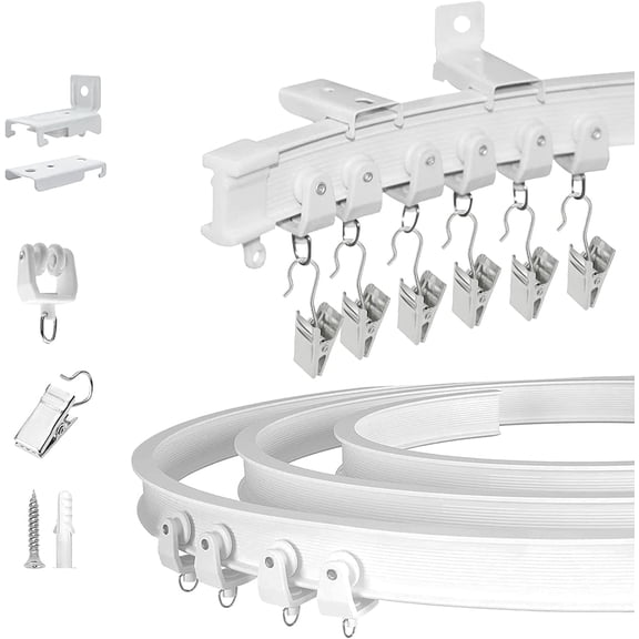 KOLAKO Ceiling Curtain Track, 10Ft Curved Flexible Curtain Rails, Bendable Mount Curtain Rail System, White
