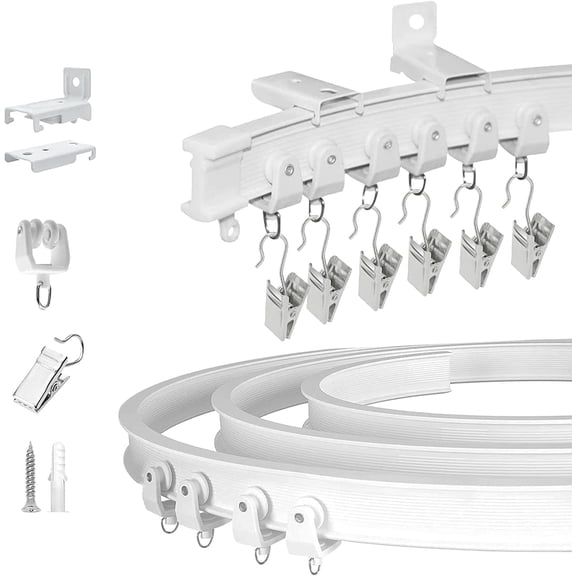 KOLAKO Ceiling Curtain Track, 10Ft Curved Flexible Curtain Rails, Bendable Mount Curtain Rail System, White