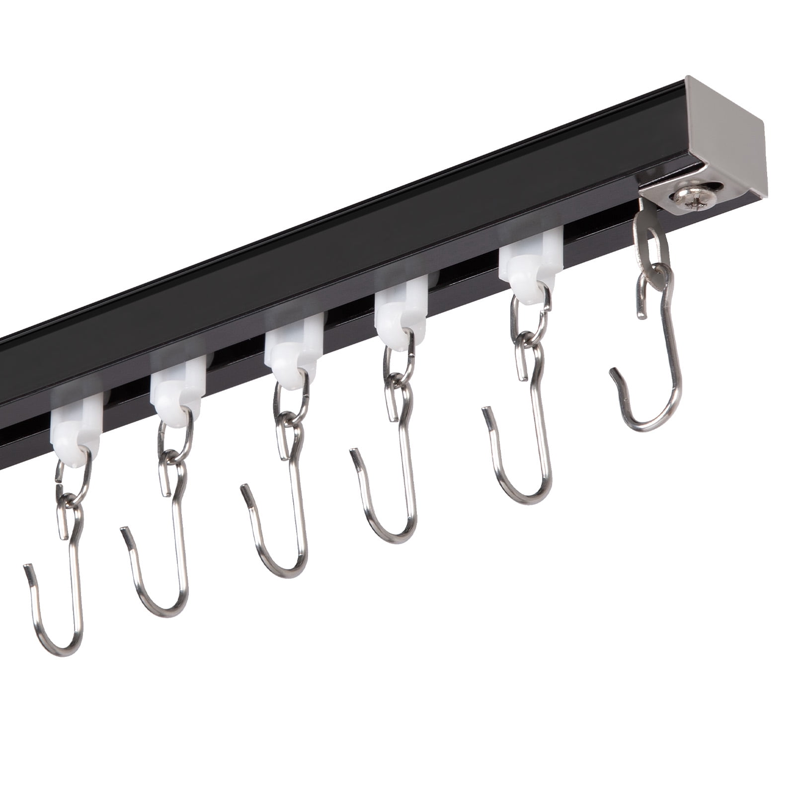 Ceiling Curtain Track Room Divider Curtain Rods Set with Hooks,3FT-12FT Adjustable Length Curtain Track,Black