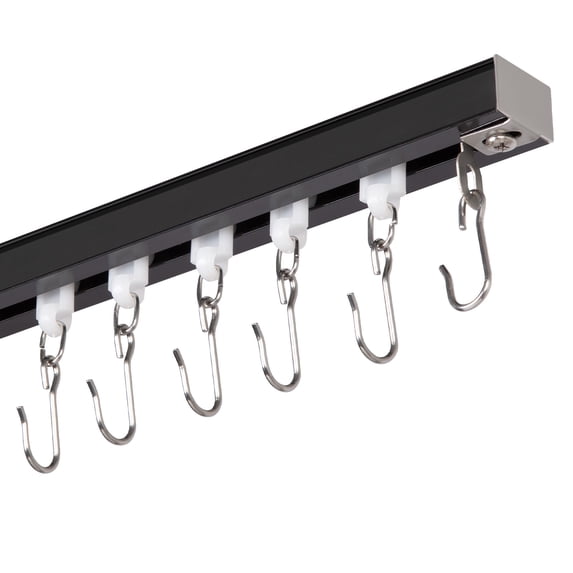 Ceiling Curtain Track Room Divider Curtain Rods Set with Hooks,3FT-12FT Adjustable Length Curtain Track,Black
