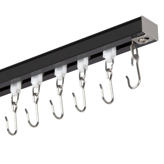 Ceiling Curtain Track Room Divider Curtain Rods Set with Hooks,3FT-6FT Adjustable Length Curtain Track,Black