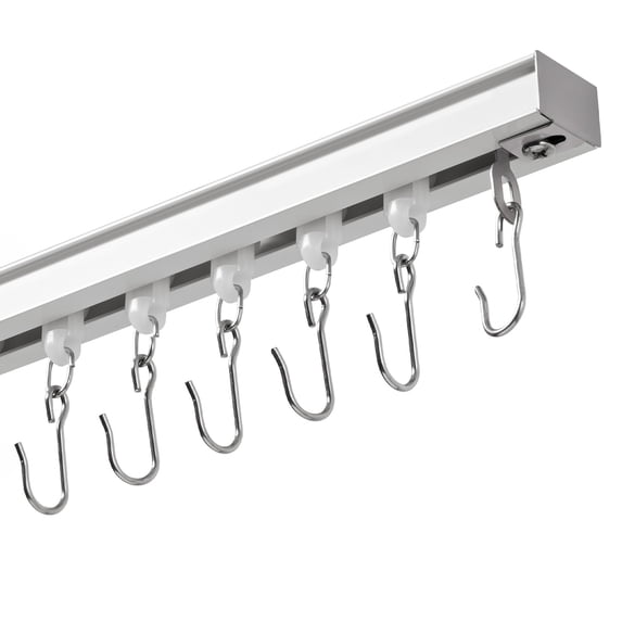 Ceiling Curtain Track Room Divider Curtain Rods Set with Hooks,3FT-6FT Adjustable Length Curtain Track,White