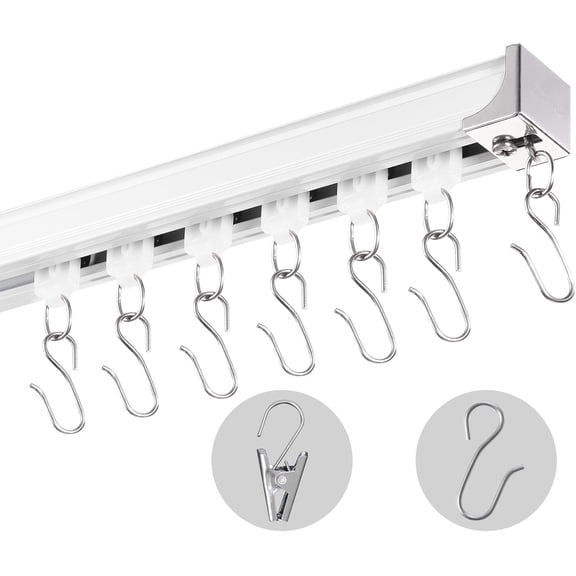 Ceiling Curtain Track Set, 11.8 FT/3.6 Meter, Sliding Ceiling Track System for Curtains, Room Divider Curtain Track Ceiling/Wall Mounted for Living Room Bedroom with Hooks and Hardware, White