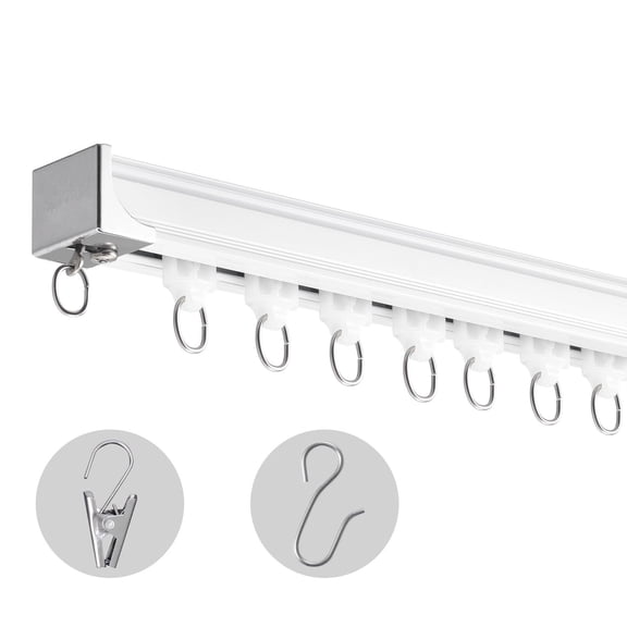 Ceiling Curtain Track Set, 11.8 FT/3.6 Meter, Sliding Ceiling Track System for Curtains, Room Divider Curtain Track Ceiling/Wall Mounted for Living Room Bedroom with Hooks and Hardware, White
