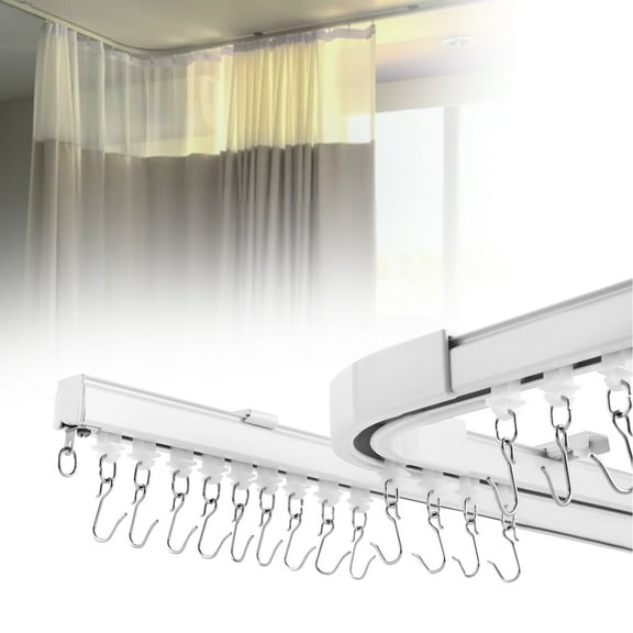 Ceiling Curtain Track Set, 12-18ft Adjustable Aluminum Alloy, Smooth Sliding, Heavy Duty, Bendable with Silent Pulleys, Easy Installation & Full Accessories