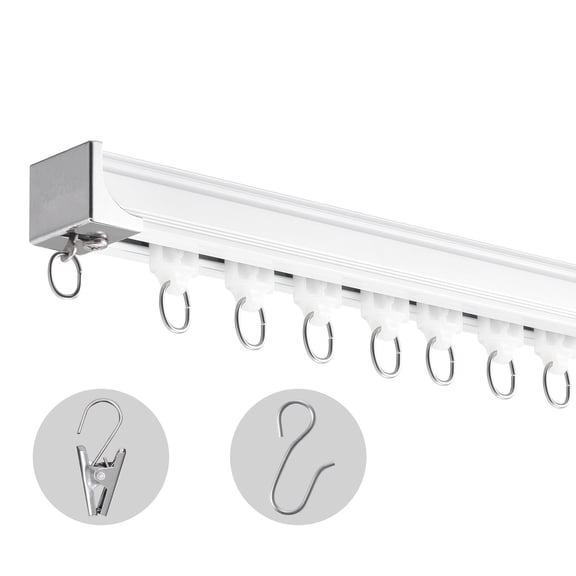 Ceiling Curtain Track Set, 17.7 FT/5.4 Meter, Sliding Ceiling Track System for Curtains, Room Divider Curtain Track Ceiling/Wall Mounted for Living Room Bedroom with Hooks and Hardware, White
