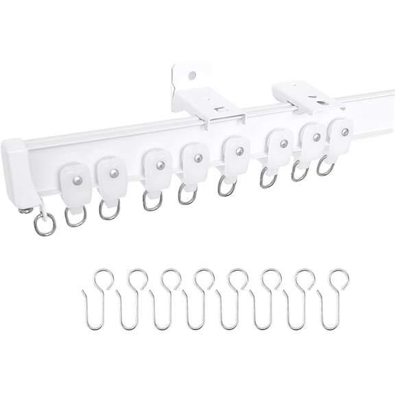 Ceiling Curtain Track Set with Hooks Ceiling Mount and Wall Mount Room Divider Sliding Curtain Tracks Rods Flexible Heavy Duty Curtain Rail Hook Sets,White,12FT