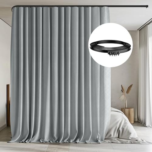Ceiling Curtain Track Set - Room Divider, Flexible Track, Blackout Curtain, W120 x H96 Inch, 1 Panel Light Grey$$Home Decor, Kitchen, & Other