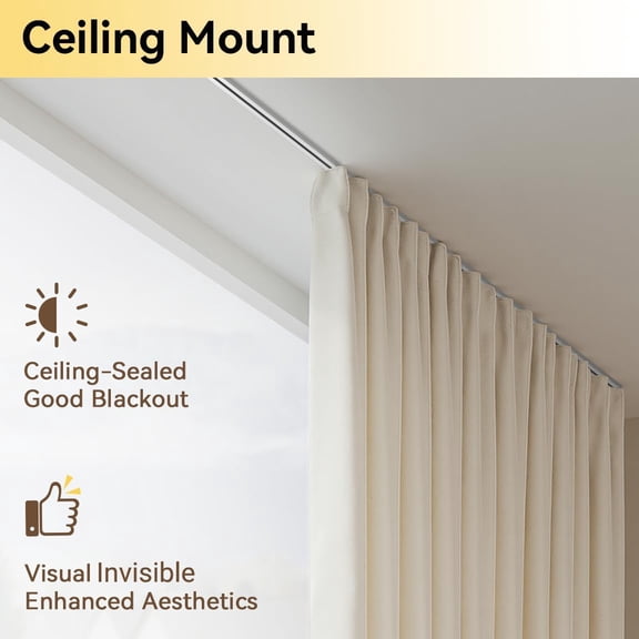 Ceiling Curtain Track Set, White 6ft-9ft with Roller Hooks - Room Divider Rail for Homeowners & Interior Decorators