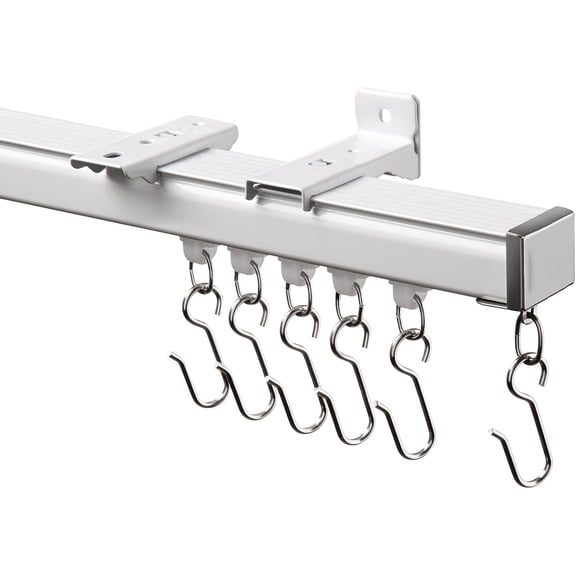 Ceiling Curtain Track System with Wall Mount, Silent Curtain Rail for Room Divider with Three Types of Hooks, 9ft - 12ft, White