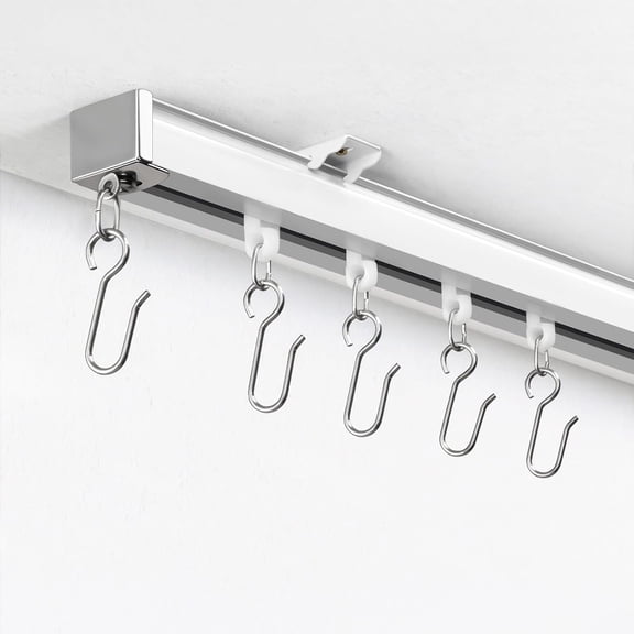Ceiling Curtain Track System with Wall Mount, Silent Curtain Rail for Room Divider with Three Types of Hooks, White