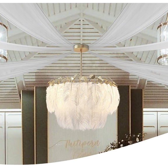 Ceiling Curtains, 6 Panels Ceiling Hanging Decor, 5 * 30/20 * 5ft/15 * 5ft Wedding Ceiling Drapes, Backdrop Curtains for Party Ceremony Stage Wedding Decoration (White, 15 * 5ft)