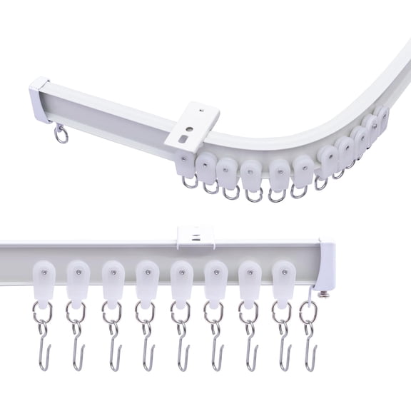 Ceiling Mount Curtain Track System Flexible Aluminum Sliding Room Divider Rail with Hooks White 21 Ft