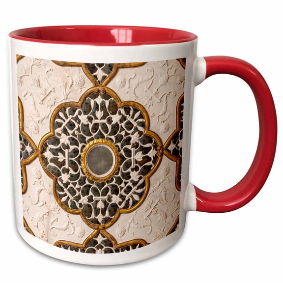 3drose, Ceiling Detail. Diwan-i-khas, Glass Palace. Amber Fort., 11oz Two-tone Red Mug