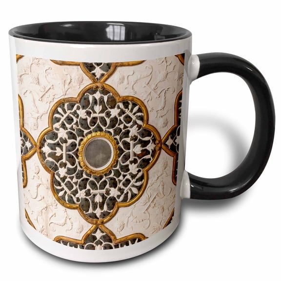3drose, Ceiling Detail. Diwan-i-khas, Glass Palace. Amber Fort., 15oz Two-tone Black Mug
