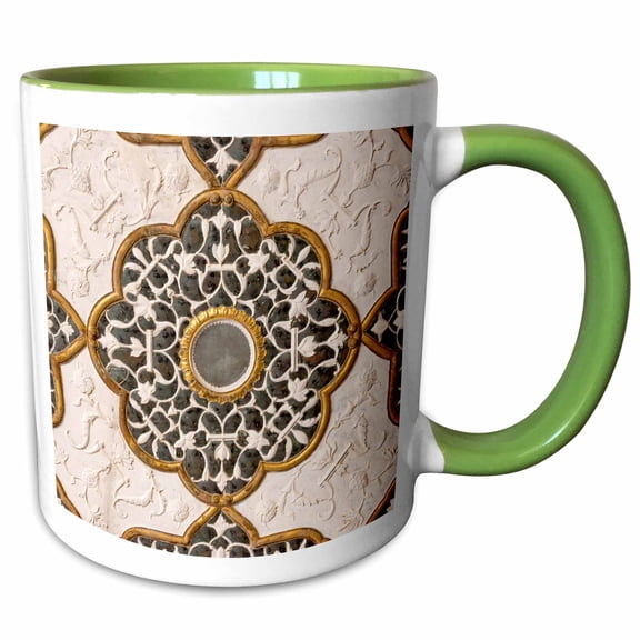 3drose, Ceiling Detail. Diwan-i-khas, Glass Palace. Amber Fort., 15oz Two-tone Green Mug