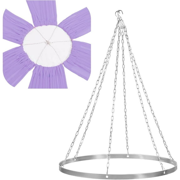 Ceiling Drapes Hanging Kit 24 Inches Silver Metallic Wedding Ceiling Drapes Hoop Metal Ceiling Draping Kit for Wedding Ceremony Ceiling Hanging Ring Hardware Kit for Prom Party Decorations