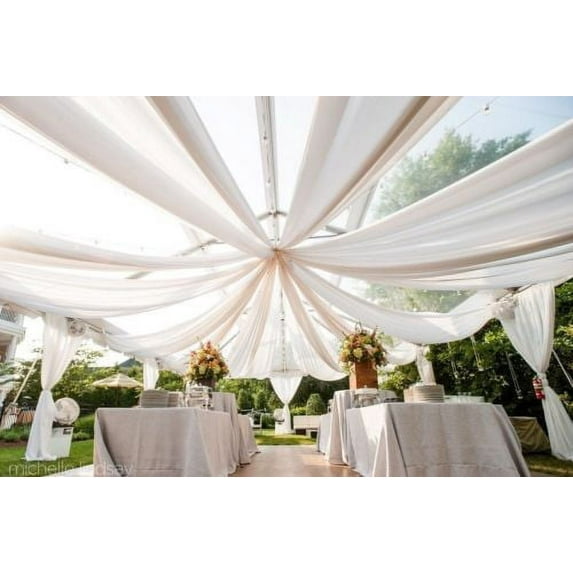 Ceiling Draping Sheer Voile Chiffon Ceiling Drape Panel Wedding 19 sizes 2 color", (Color:IVORY, Size: 10ft W x 35ft H)