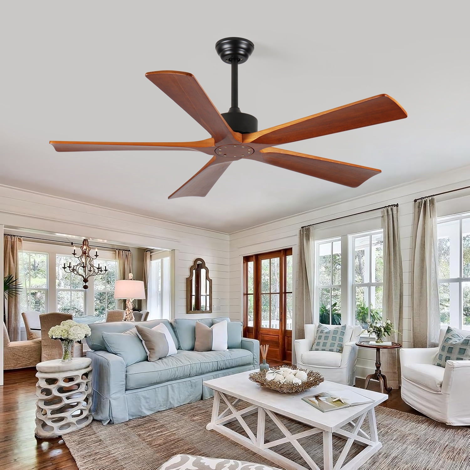 Ceiling Fan, 52 Inch Wood Remote Ceiling Fan for Patio Living Room Bedroom Indoor Outdoor Use, Wood