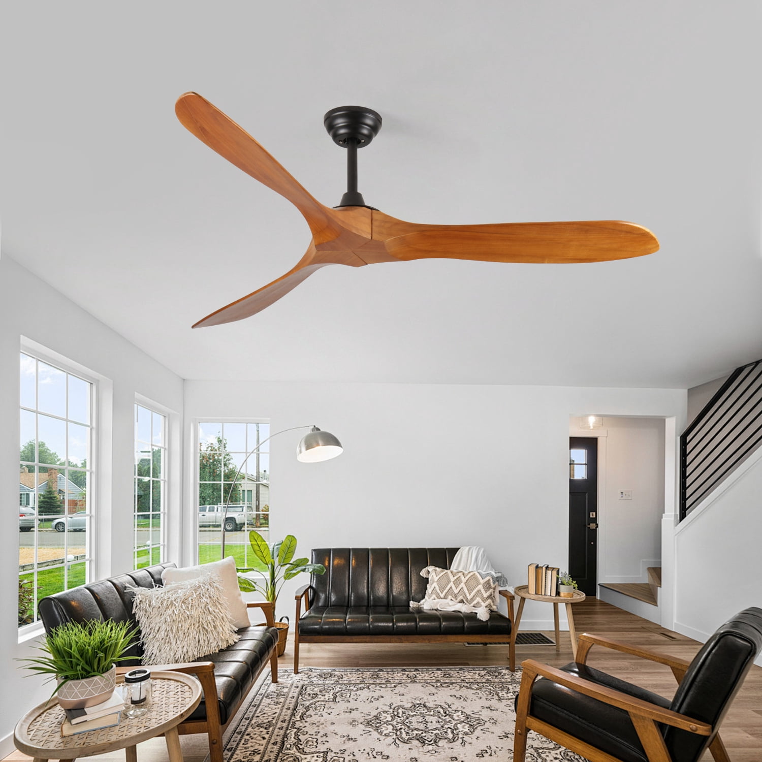 Ceiling Fan, 60 Inch Farmhouse Black Wood Remote Ceiling Fan for Living Room Patio Indoor Outdoor, Black
