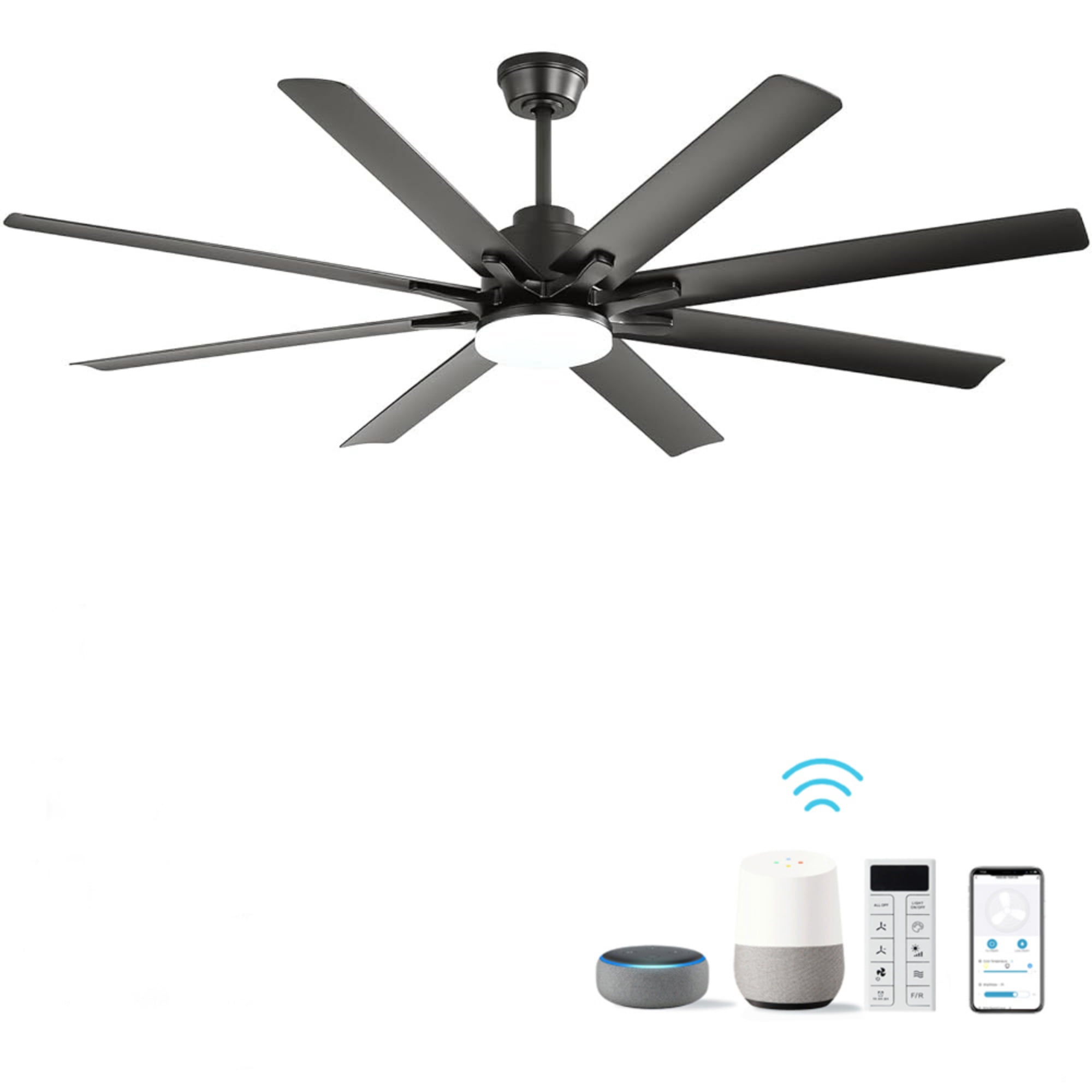Ceiling Fan 66 Inch with Dimmable LED Light and 8 ABS Blades, Smart Ceiling Fan and Remote Control Fan with Reversible DC Motor for Home Office, Matte Black