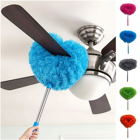 Ceiling Fan Blade Duster, Extendable Electrostatic Dust Mop, Lightweight Household Cleaning Tool for Indoor High Surfaces (Blue)