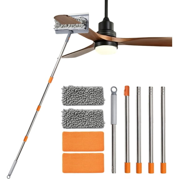Ceiling Fan Cleaner Duster, 3-in-1 Fan Duster Cleaning Tool with 81'' Extendable Long Handle, Removable Chenille & Microfiber Mop Cleaner for Ceiling Fan , Baseboard, Wall, Floor, Window