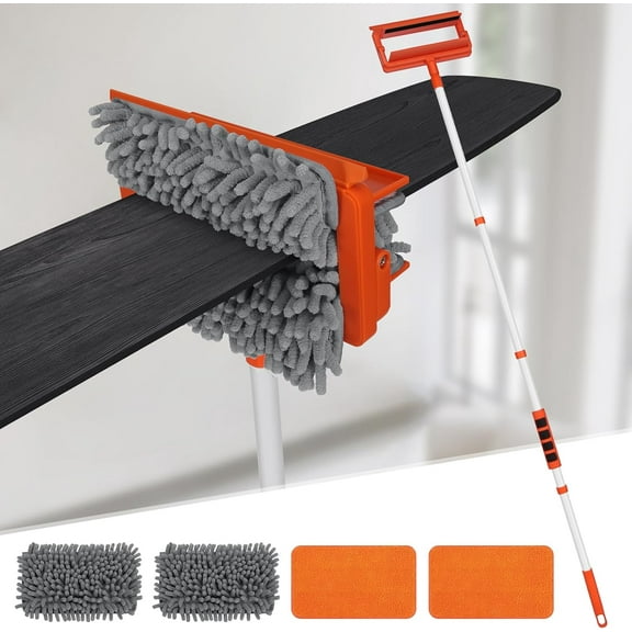 Ceiling Fan Cleaner Duster with 62.5 Extendable Long Handle Ceiling Fan Blade Cleaning Tool, Reusable Chenille & Microfiber Mop Head for Dusting Ceiling Fan Baseboard Wall Floor