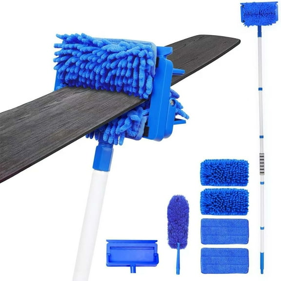Ceiling Fan Cleaner Duster with 72" Extension Pole & 4 Reusable Pads, High Ceiling Fan Blade Cleaning Tool, Flexible Microfiber Duster for Baseboard,Blinds,Cobwebs,Floor, -Lightweight & Washable