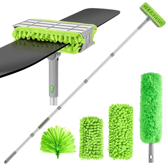 Ceiling Fan Cleaner Duster with 77" Extension Pole, 4-in-1 Reusable Microfiber & Chenille Fan Blade Cleaner, Bendable Fan Duster for Ceiling Fan Blade Blinds Baseboard Cobweb