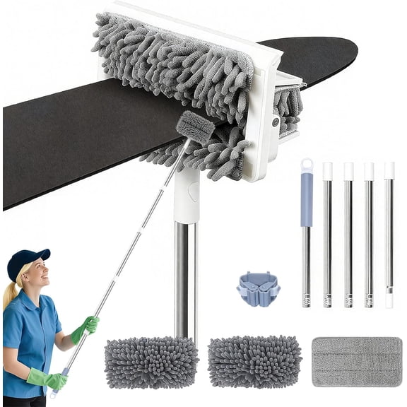 Ceiling Fan Cleaner Duster with 80'' Extendable Long Handle Pole - Microfiber Chenille Pads for , Baseboards, Walls, Floors, Blinds & Cobwebs - & Washable